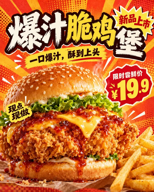 爆汁脆鸡堡作品